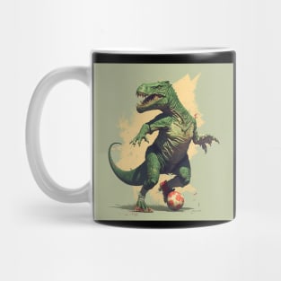 Soccer dinosaur playing football Green t-shirt Mug